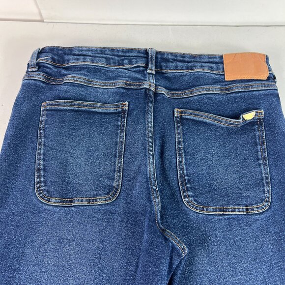 Zara Jeans Women 32 x 25* High Rise Boot Cut Crop Dark Blue Raw Hem Denim Tag 12 - Picture 10 of 16
